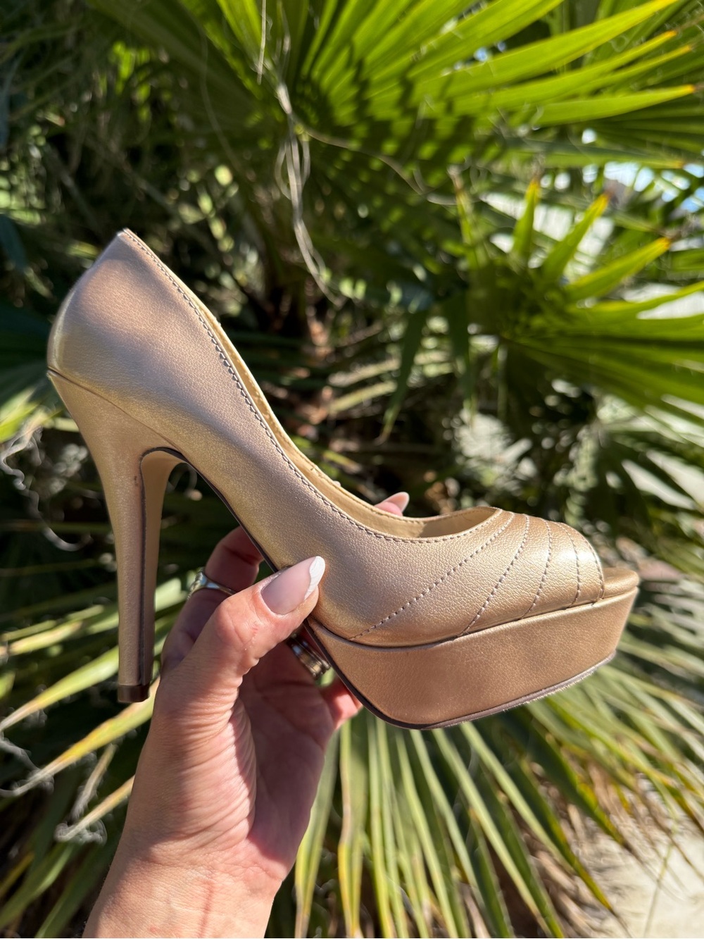 Joey Gold Peep-Toe Platform Pump